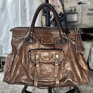 Chloe Edith Tote Bag Top Handle in Brown Nubuck Leather Made in Italy Authentic